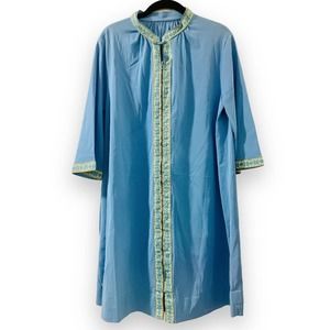 1960s Flowy Blue and Gold Mini Dress, vintage kaftan loungewear